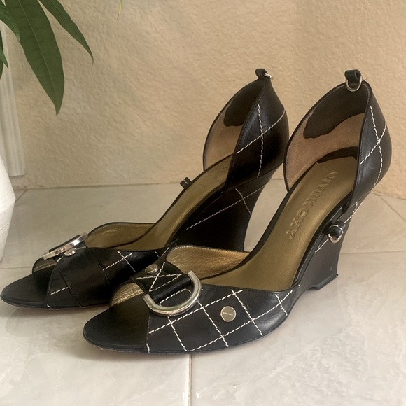Givenchy leather stitched wedge peep toe heels - Picture 1 of 10